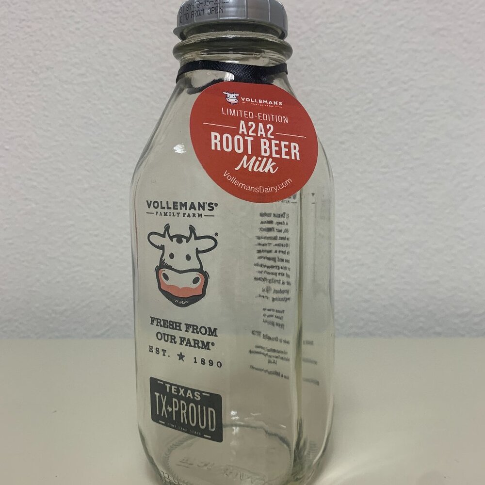 BOTTLE -32oz VOLLMANS FARMS TX-PROUD glass milk bottle LIMITED ED A2A2 Root Beer